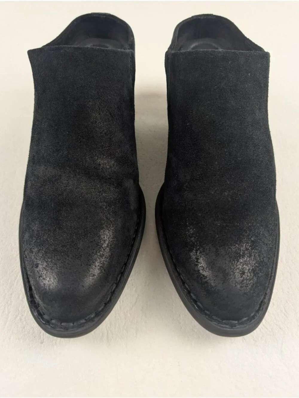 Born Starr Slip On Boot Womens 8.5 Black Suede Distressed Heeled Ankle Mule Clog